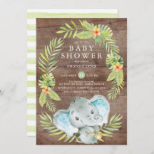 Invitación a Baby Shower para elefante rústico