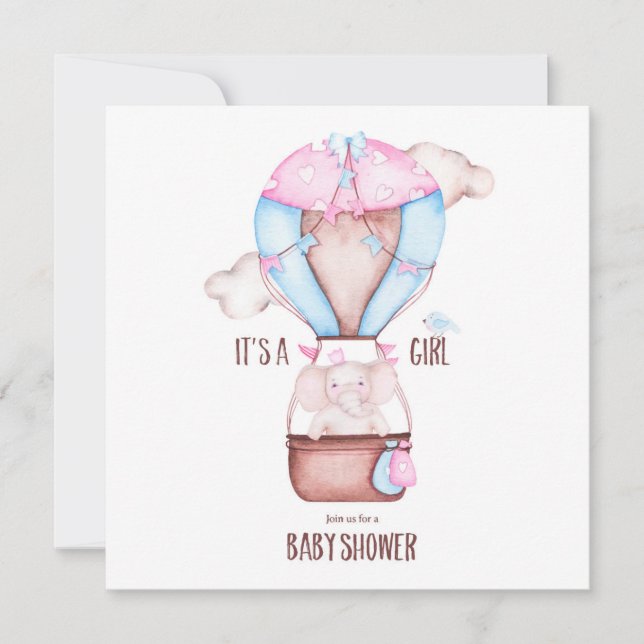 Invitación a Baby Shower para elefantes (Anverso)