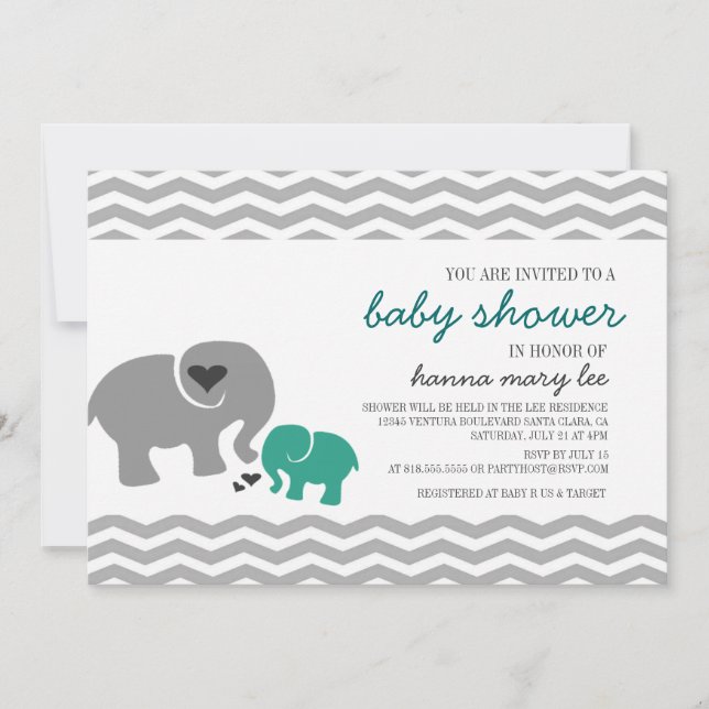 Invitación a Baby Shower para elefantes (Anverso)
