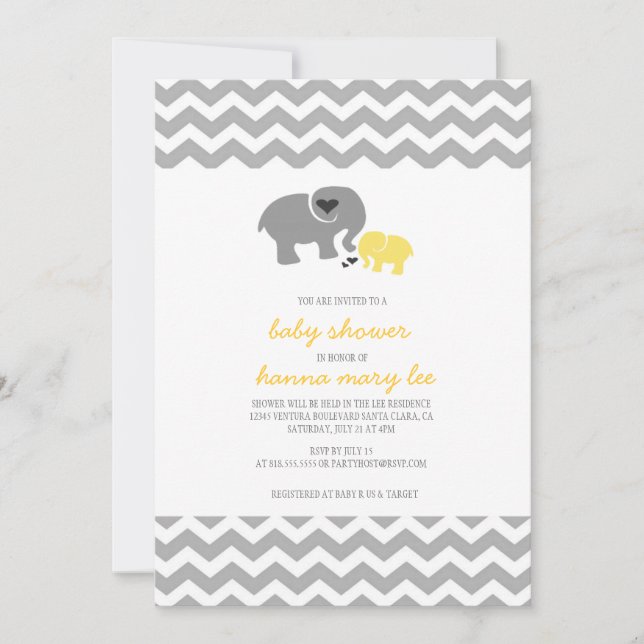 Invitación a Baby Shower para elefantes (Anverso)
