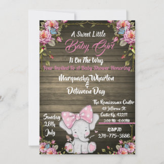 Invitación a Baby Shower para elefantes