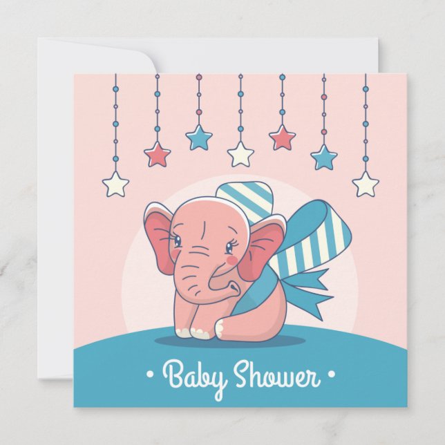 Invitación a Baby Shower para elefantes (Anverso)
