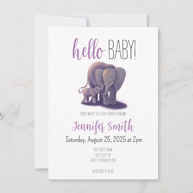 Invitación a Baby Shower para elefantes (Anverso)