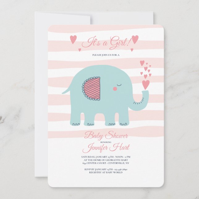 Invitación a Baby Shower para elefantes (Anverso)
