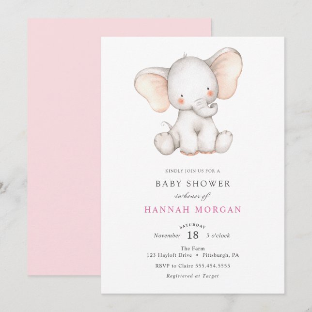 Invitación a Baby Shower para elefantes (Anverso / Reverso)