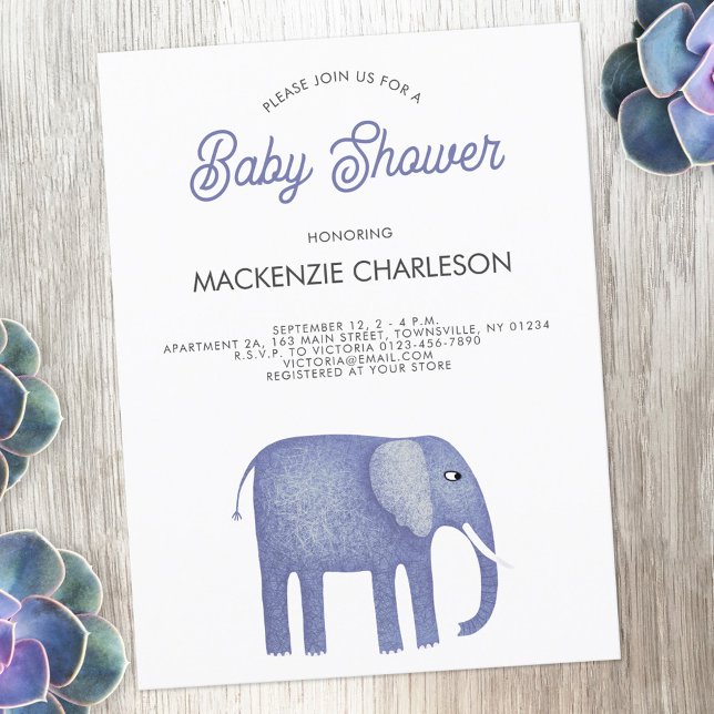 Invitación a Baby Shower para elefantes (Blue elephant baby boy shower invitation postcard)