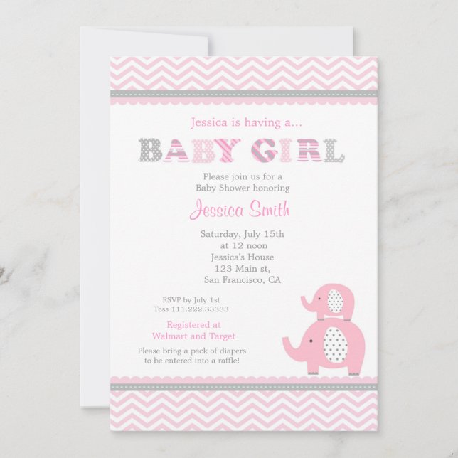 Invitación a Baby Shower para elefantes (Anverso)