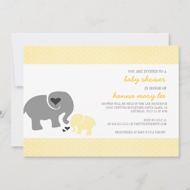 Invitación a Baby Shower para elefantes (Anverso)