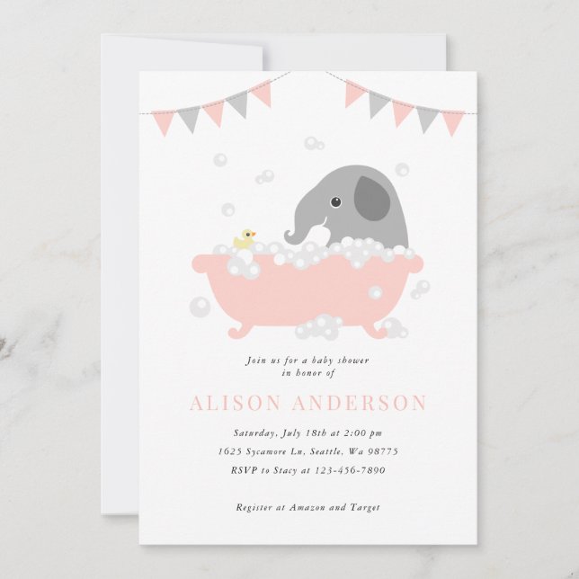Invitación a Baby Shower para elefantes (Anverso)