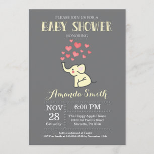 Invitación a Baby Shower para elefantes amarillo y