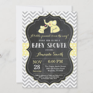 Invitación a Baby Shower para elefantes amarillo y