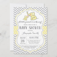 Invitación a Baby Shower para elefantes amarillo y