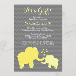 Invitación a Baby Shower para elefantes amarillo y