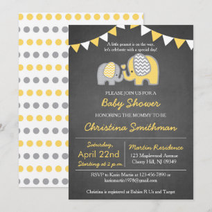 Invitación a Baby Shower para elefantes amarillo y