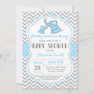 Invitación a Baby Shower para elefantes azul y gri