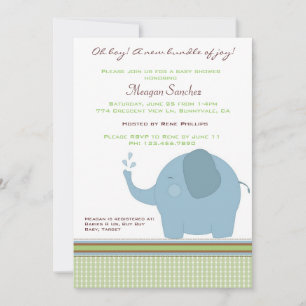 Invitación a Baby Shower para elefantes azules