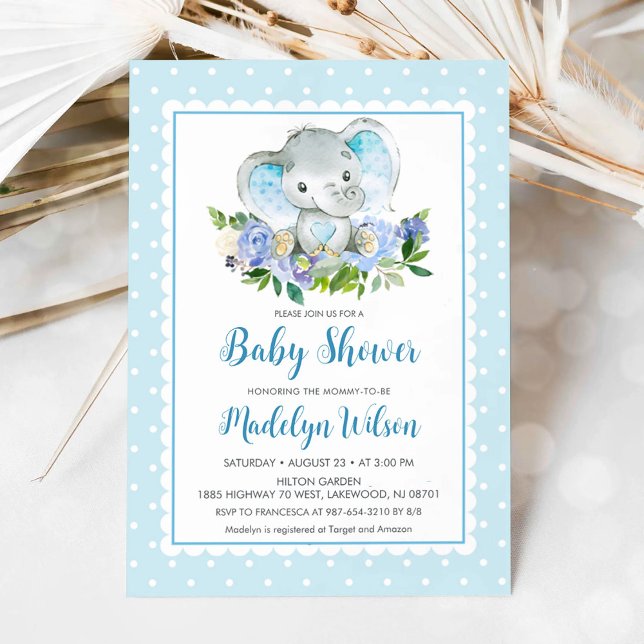 Invitación a Baby Shower para Elefantes Azules (Blue Elephant Baby Shower Invitation)
