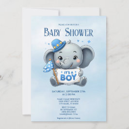 Invitación a Baby Shower para Elefantes Azules