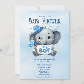 Invitación a Baby Shower para Elefantes Azules