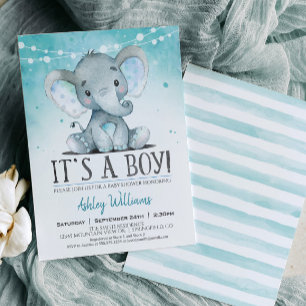 Invitación a Baby Shower para elefantes azules, ch