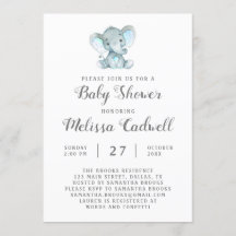 Invitación a Baby Shower para elefantes azules, ch