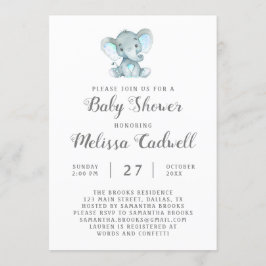 Invitación a Baby Shower para elefantes azules, ch