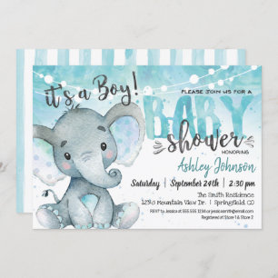 Invitación a Baby Shower para elefantes azules, mu