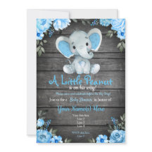 Invitación a Baby Shower para Elefantes Azules, mu
