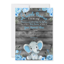 Invitación a Baby Shower para Elefantes Azules, rú