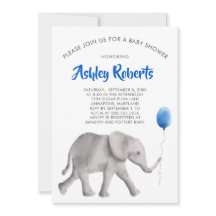 Invitación a Baby Shower para elefantes bebés, azu