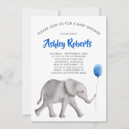 Invitación a Baby Shower para elefantes bebés, azu
