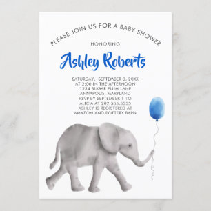 Invitación a Baby Shower para elefantes bebés, azu