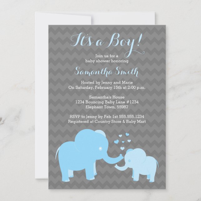 Invitación a Baby Shower para elefantes Chevron gr (Anverso)