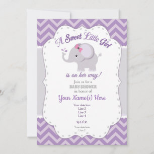 Invitación a Baby Shower para elefantes, Chica, mo