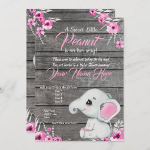 Invitación a Baby Shower para elefantes chicas, rú