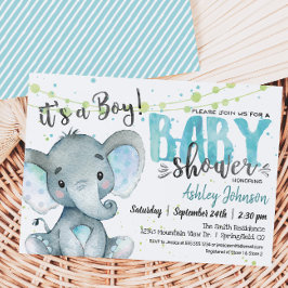 Invitación a Baby Shower para elefantes, chico