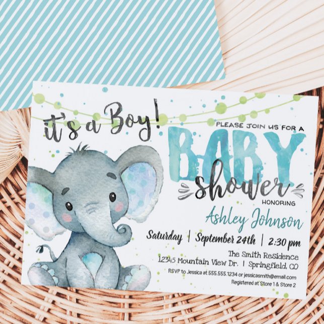 Invitación a Baby Shower para elefantes, chico (Subido por el creador)