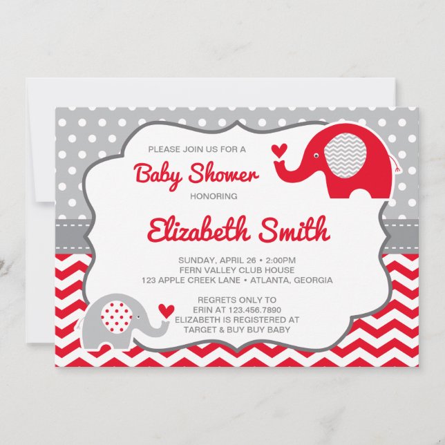 Invitación a Baby Shower para elefantes, COLOR EDI (Anverso)