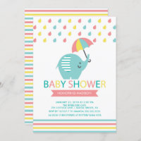 Invitación a Baby Shower para elefantes coloridos