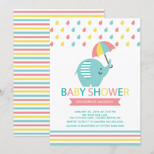Invitación a Baby Shower para elefantes coloridos