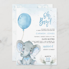 Invitación a Baby Shower para elefantes con globo 
