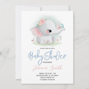 Invitación a Baby Shower para elefantes cutáneos