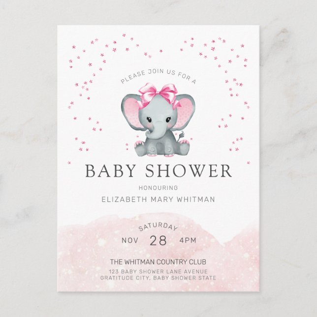 Invitación a Baby Shower para elefantes cutáneos (Anverso)