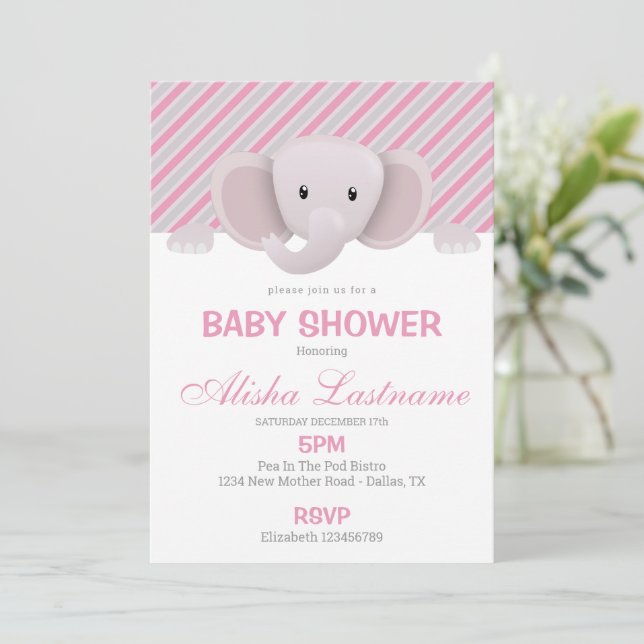 Invitación a Baby Shower para elefantes cutáneos (Anverso de pie)