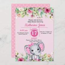 Invitación a Baby Shower para elefantes cutáneos
