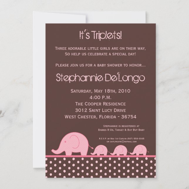 Invitación a Baby Shower para elefantes de 5 Chica (Anverso)