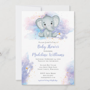 Invitación a Baby Shower para Elefantes de Acuarel