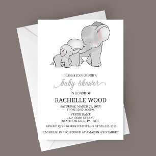 Invitación a Baby Shower para Elefantes de Acuarel
