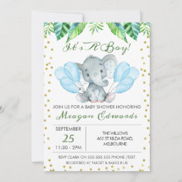 Invitación a Baby Shower para Elefantes de Acuarel
