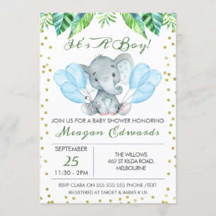 Invitación a Baby Shower para Elefantes de Acuarel